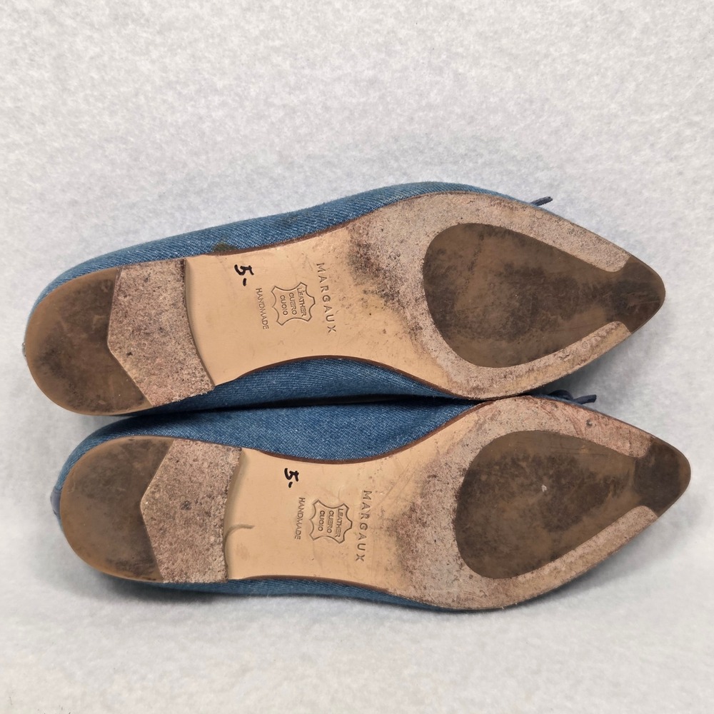 Margaux Ballet Flats Womens 8 Blue Denim Pointed Toe Bow Leather Lined Handmade - Picture 6 of 15